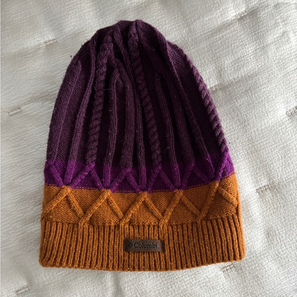 Columbia Carson Pass Beanie II Knit Fleece Lined Burgundy & Burnt Orange Unisex - Picture 2 of 6